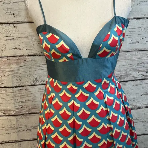 CK BRADLEY Sundress Silk Blend w Red/Blue Fish Scales Pattern