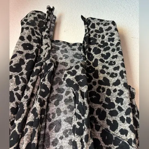 Adora Greige Leopard Animal Print Gauzy Open Front Waterfall Hem Cardigan M Gray Size M
