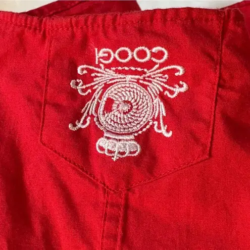 COOGI Vtg Classic Womens 4X Button Down Red Shirt Gingham Cuffs Embroidered Logo