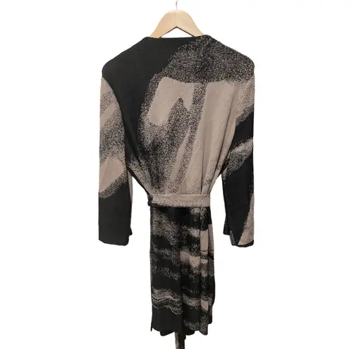 Ming Wang Abstract Jacquard Longline Belted Knit Jacket Size XL