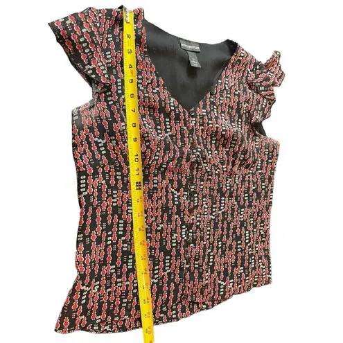 Petite Sophisticate Black Red Sheer Lined Split Flutter Sleeve 90s Y2K Top 12P