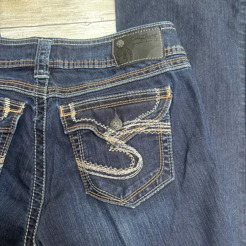 Silver Jeans Suki Surplus Sz 29x30 Low Rise Boot Cut Flare Embroidered Western Blue