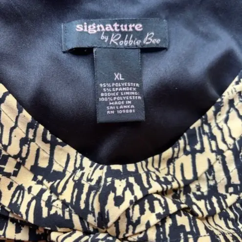 Signature By Robbie Bee XL Knot Front A Line Yellow Black 3/4 Sleeve Ethnic Midi