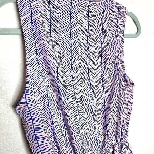 Poema Sleeveless Deep V-Neck Peplum Blouse Tank Top Pink Blue Small Striped