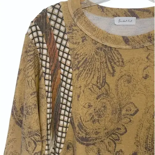 Bucket List Mixed Print Top Size XL Camel Paisley & Plaid Soft Boho Tan