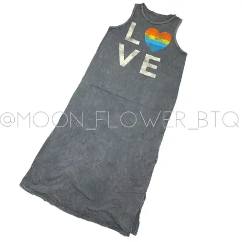 Mineral Wash Rainbow LOVE Tank Top Dress Gray