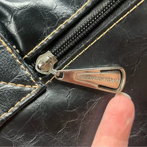 Country Road Purse Black Faux Leather Turquoise Cowgirl Western Rhinestone Studs