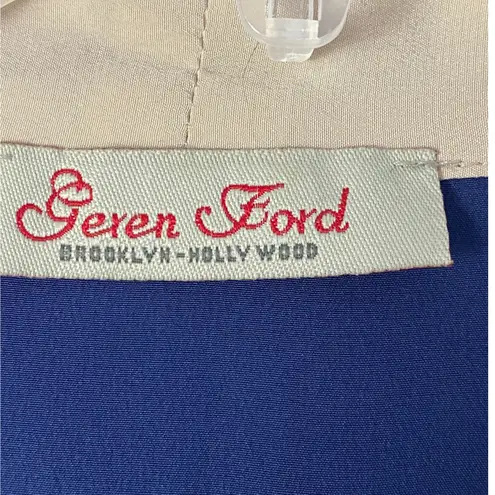 Geren Ford Silk Navy Cream Deep V Mini Dress Indie Minimalist Y2K Blue