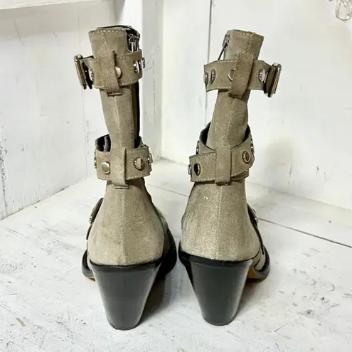 IRO Bonobal Buckled Suede Pointed Stacked Heel Ankle Boots Gray Women's 40 / 9.5