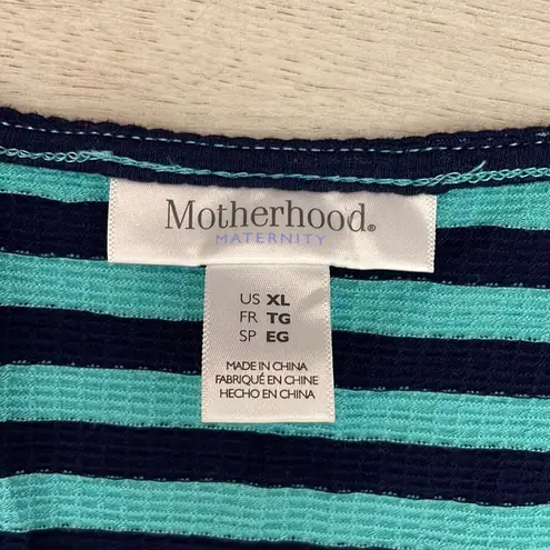 Motherhood Maternity Blue & Green Striped Crossed Front Short Sleeve Top Size XL