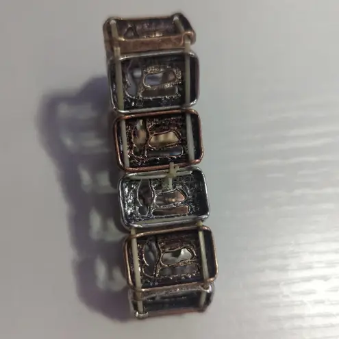 Multi Toned Stretch Bracelet Cut Out Cowboy Boot Metallic Southern Rustic Silver