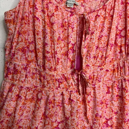 American Eagle  Pink Orange Floral Peplum Ruffle Hem Mini Strap Dress XXL