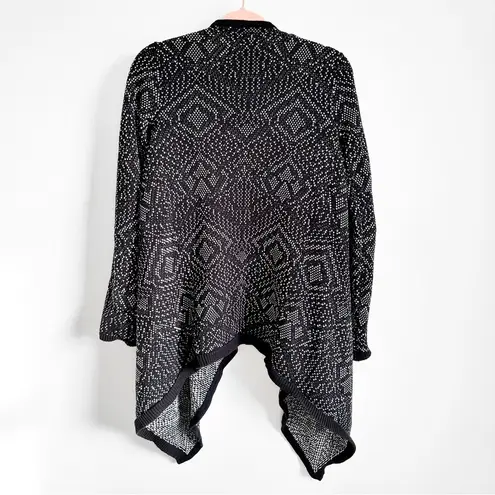 Kaisely Black White Aztec Western Print Draped Open Cardigan Sweater sz Small