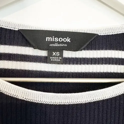 Misook Long Sleeve Striped Lightweight Knit Round Neck Blouse Top Navy Blue XS