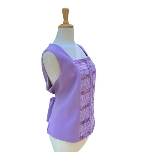 Louise Ricci Top Blouse Sz 18 Purple Beaded square Neckline Rhinestone Y2K Glam