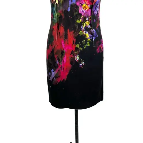 Rickie Freeman for Teri Jon Floral Print Scuba Sheath Dress Size 4 Black