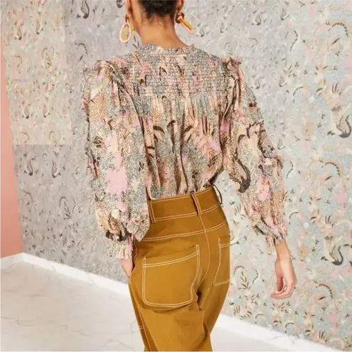 Ulla Johnson NEWUlla Johnson Lara Blouse Silk Ruffle Floral Birds of Paradise Ivory Size 8