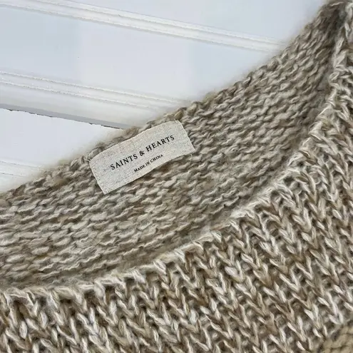 Saints & Hearts Women’s Tan Acrylic Round Neck Knitted Tunic Sweater Dress Sz L Size L