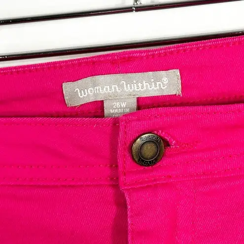 Woman Within Plus Size 26W Shorts Hot Pink Pockets 11 Inch Cuffed Stretch 1155