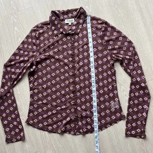 Lavender Moon Shirt Womens XL Sheer Mesh Floral Print Long Sleeve Retro Preppy Brown