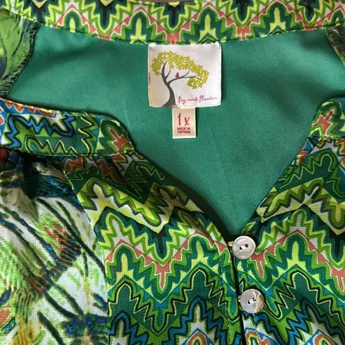 Anthropologie Fig and Flower Boho Peasant Blouse Women’s Size 1X Lined Peacock Green