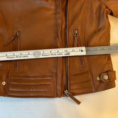 Bod & Christensen Blake Cognac cropped Leather biker jacket size Med NWT Brown