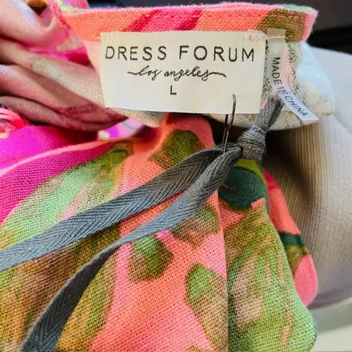 Dress Forum Open Back Bow Linen Tropical Print Relaxed Romper NWT NEW Large