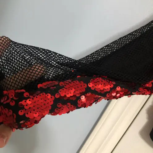 Awish dance costume large adult Red Sequin Jacket and Black ONE PIECE mesh detai