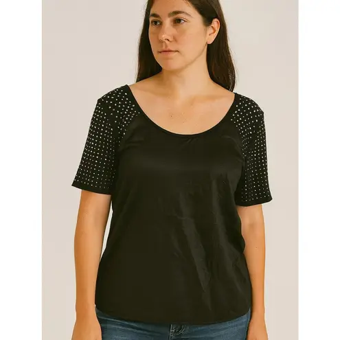 Rebecca Taylor Beaded Silk Short Sleeve Blouse Black 10 Designer Glam Minimalist