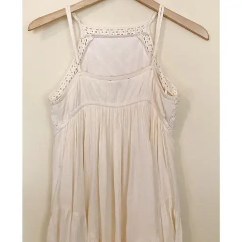 American Eagle Cream High Neck Flowy Crochet Lace Tiered Slip Mini Dress Boho M