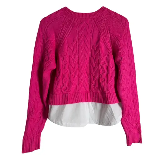 Maeve by Anthropologie Cable-Knit Layered Pullover Sweater Hot Pink White Small