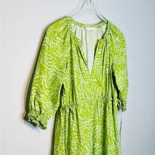 Marie Oliver Bohemian Green White Swirl Print Cotton Midi Dress