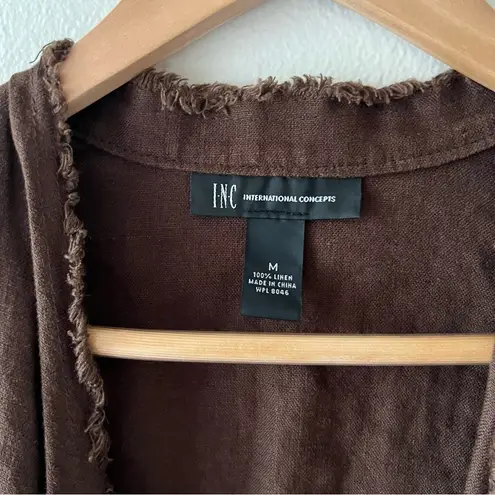 INC International Concepts M Brown 100% Linen Open Front Waterfall Jacket Boho Size M