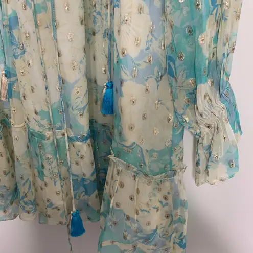 Hemant & Nandita Turquoise Blush Metallica Georgette Mini Dress Medium Blue