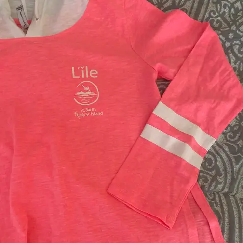 Hot Miami Styles love this product Neon Pink & White Split-Hem Varsity Stripe Hoodie - Women