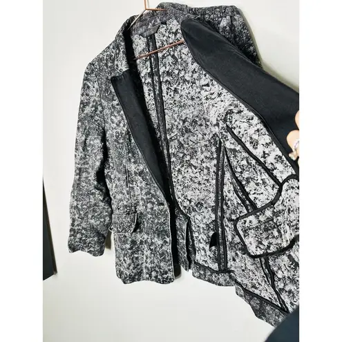 BADGLEY MISCHKA Grey Black Printed Floral 100% Cotton Fitted Charlie Blazer XL