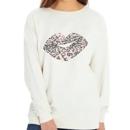Wildfox  Oversized Sweatshirt XL Cream Pink Leopard Lips Slouchy Indie Lounge thumbnail 2