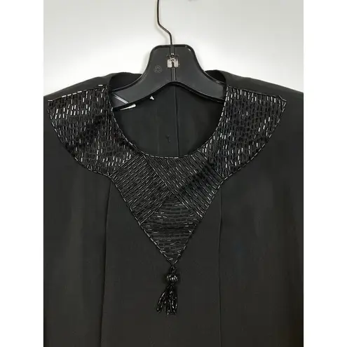 Oleg Cassini Vintage Beaded Silk Blouse Womens 14 Black Tie Waist Dolman Sleeve