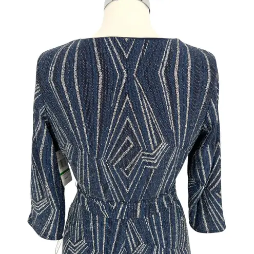 MSK Special Occasion Wedding Party Dress Navy Blue Silver V Neck Size LP NWT