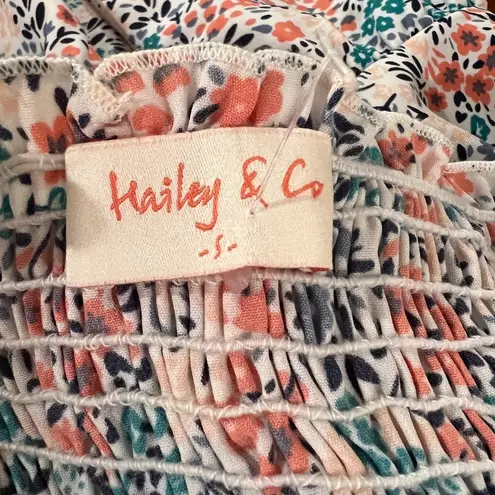 Hailey & Co. Women's Ivory Multicolor Floral Smocked Peplum Top Size S