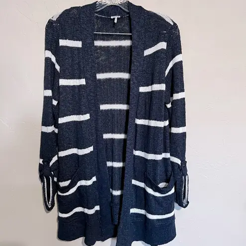 Splendid Navy Blue White Striped Nautical Knit Pocket Cardigan