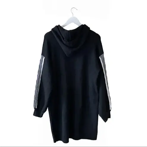 StitchDrop Fuzzy Black Grey Cozy Oversized Hooded Sweater Dress Sleeves Sz XL Black