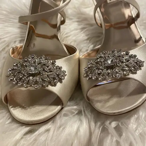 Badgley Mischka Cream Abigail Evening Wedge Sandals