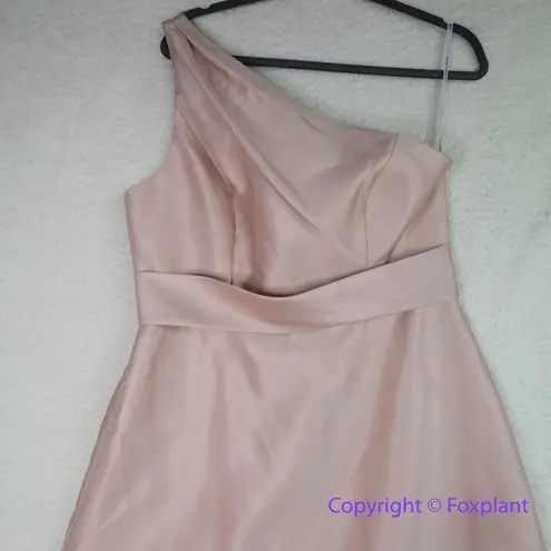 Alfred Sung New! Draped One-Shoulder Satin Maxi Dress in Toasted Sugar, size 14R