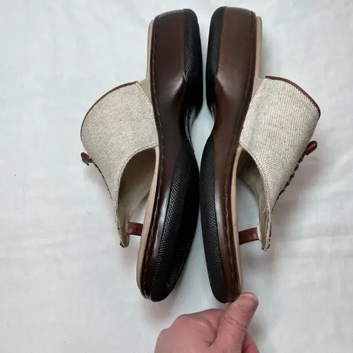 Dansko Khaki Tan Brown Leather And Canvas Thong Toe Slide Sandals 39