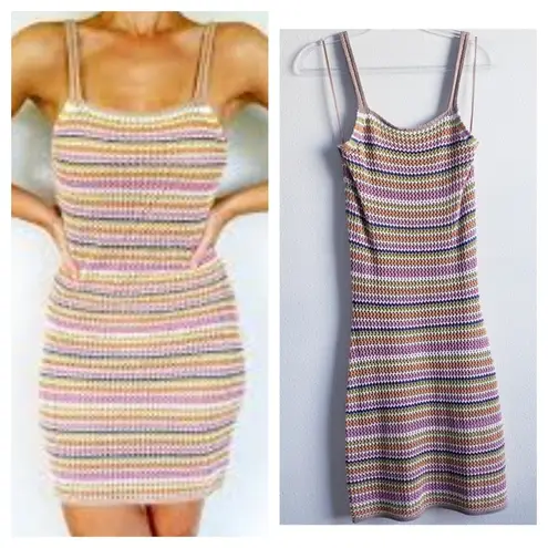 Olive & Oak Pastel Striped Crochet Knit Mini Dress