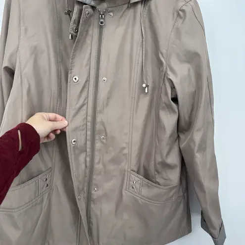 White Stag Beige Tan Zip Jacket Houndstooth Trim Size Large Preppy