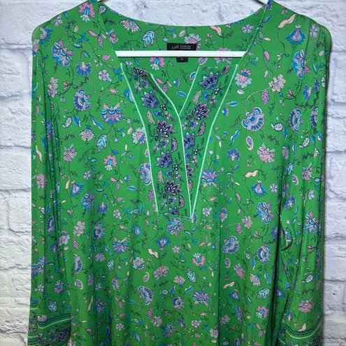 J.Jill WEAREVER XL Split Neck Green Paisley Popover Casual Tunic Blouse Tunic