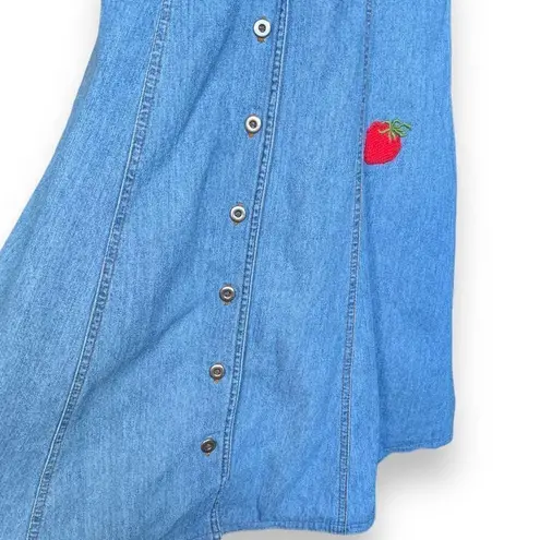 Vintage California Gold Rush Denim Midi Dress Short Sleeve Button Front Vneck Blue Size M