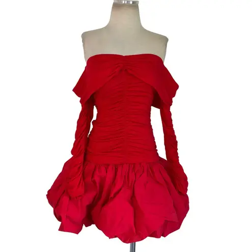 AKNVAS for FWRD Greta Stretch Puff Jersey Dress in Red 4 New Womens Mini